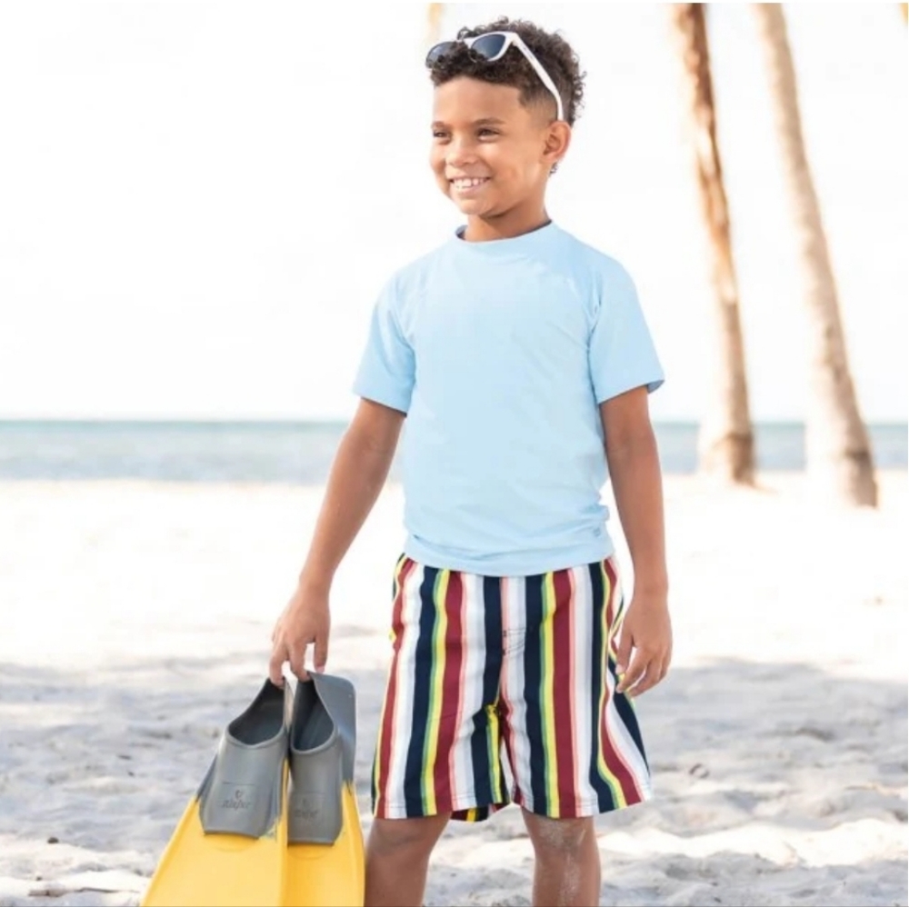 Rugged Butts Baby Boy Swim Trunks in Sunset Stripe | 6-12 Months